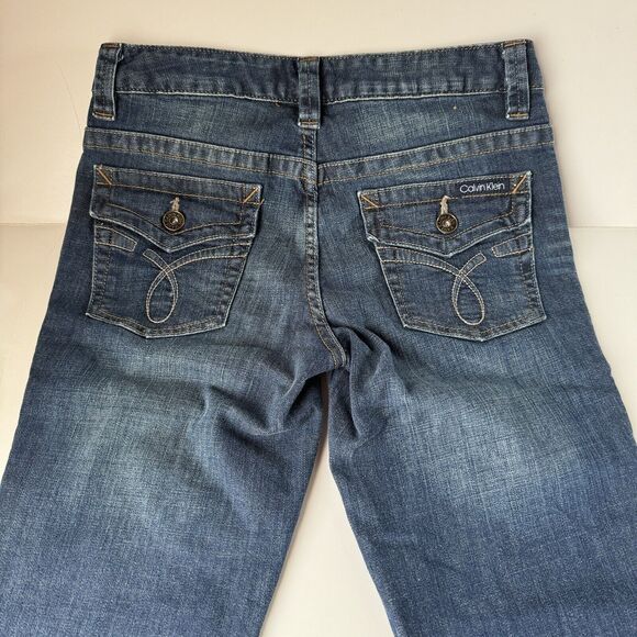 Calvin Klein Womens LEAN BOOTCUT Jeans Size 6 Blue Dark Wash Stretch Denim - Picture 15 of 16